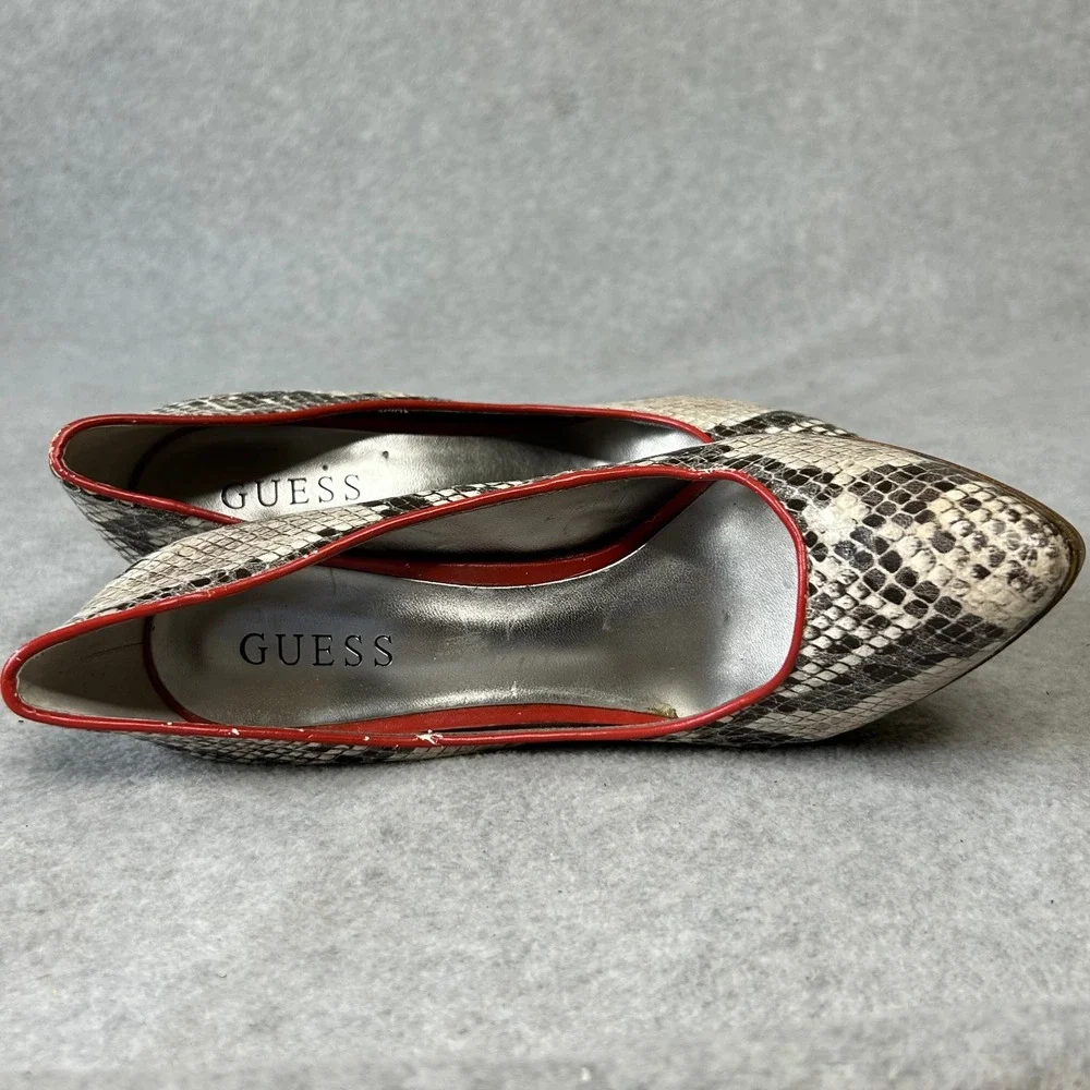 Guess‎ Snakeskin Platform Heels Red Trim Pumps Women's Size 7.5M